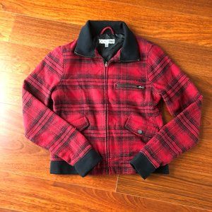 Vans Plaid Flannel Look Red Zip Up Bomber Jacket Size Medium